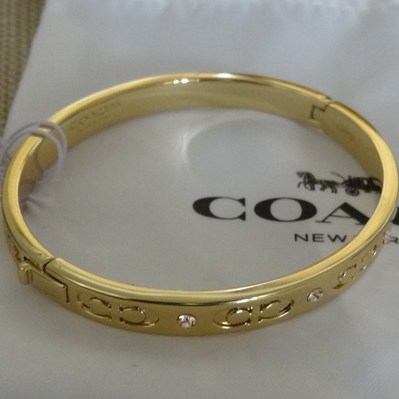COACH Gold bangle Bracelet Signature Kissing - Picture 1 of 8